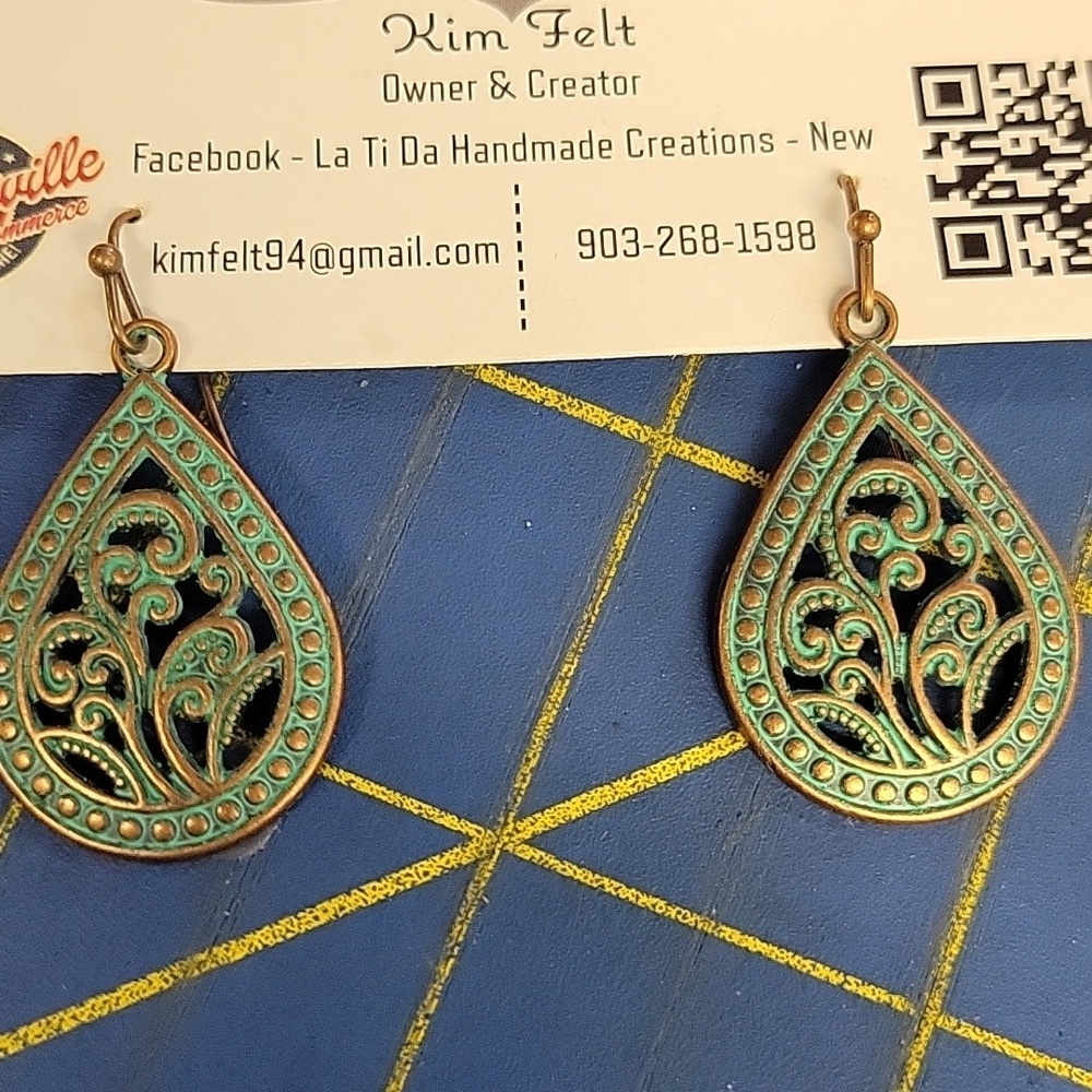 Turquoise Aged Copper Teardrop Earrings